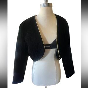 Vintage 90s y2k cropped  black velvet and gold rope trim jacket